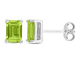 1.90 Carat (ctw) Peridot Emerald-Cut Solitaire Earrings in Sterling Silver